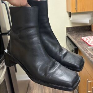 Zara Black Square Toe Ankle Boots